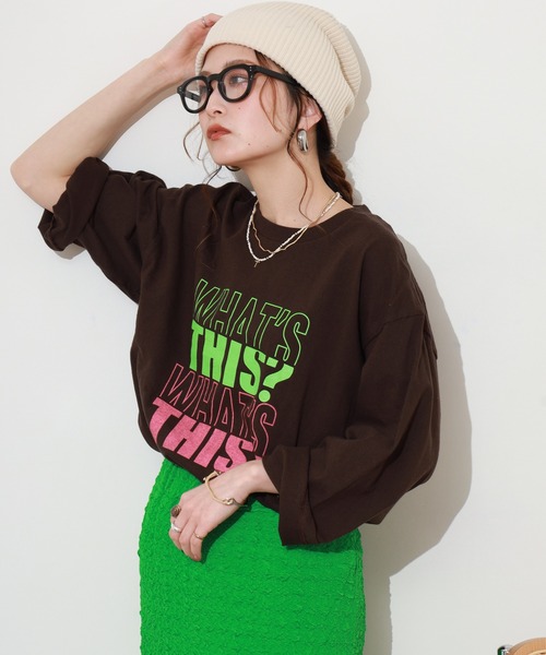 FUNALIVE(ファンアライブ)の「LE MELANGE 8分袖プリントTシャツ(Tシャツ/カットソー・レディース・ブラウン/ホワイト/ライトピンク・FREE)」の2枚目の写真