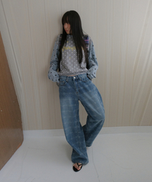 VANISHMENT（バニシュメント）の「Curved check denim_washed blue（デニムパンツ）」
