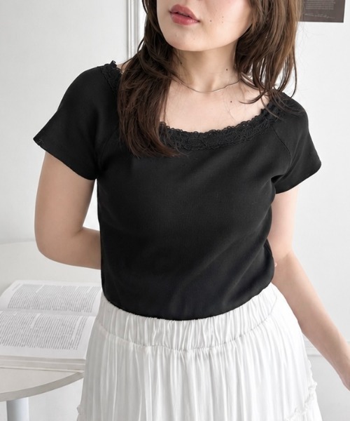 CLEA（クレア）の「レース付き3WAYトップス（Tシャツ/カットソー・レディース・ホワイト/ブラック・FREE）」の10枚目の写真