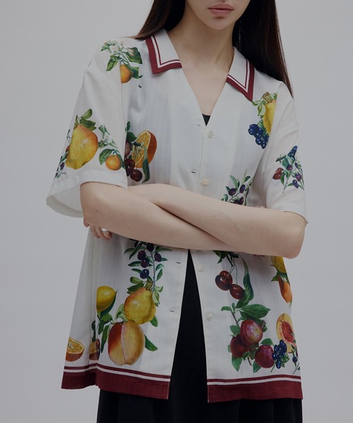 Ameri（アメリ）の「MEDI FRUIT SCARF PATTERN SHEER SHIRT（シャツ/ブラウス・レディース・ブラック/アイボリー・FREE）」の3枚目の写真