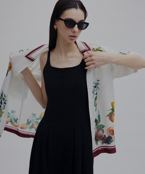 Ameri（アメリ）の「MEDI FRUIT SCARF PATTERN SHEER SHIRT（シャツ/ブラウス・レディース・ブラック/アイボリー・FREE）」の6枚目の写真