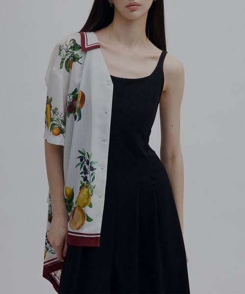 Ameri（アメリ）の「MEDI FRUIT SCARF PATTERN SHEER SHIRT（シャツ/ブラウス・レディース・ブラック/アイボリー・FREE）」の5枚目の写真