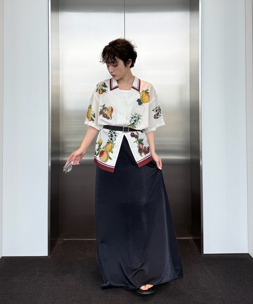 Ameri（アメリ）の「MEDI FRUIT SCARF PATTERN SHEER SHIRT（シャツ/ブラウス・レディース・ブラック/アイボリー・FREE）」の20枚目の写真
