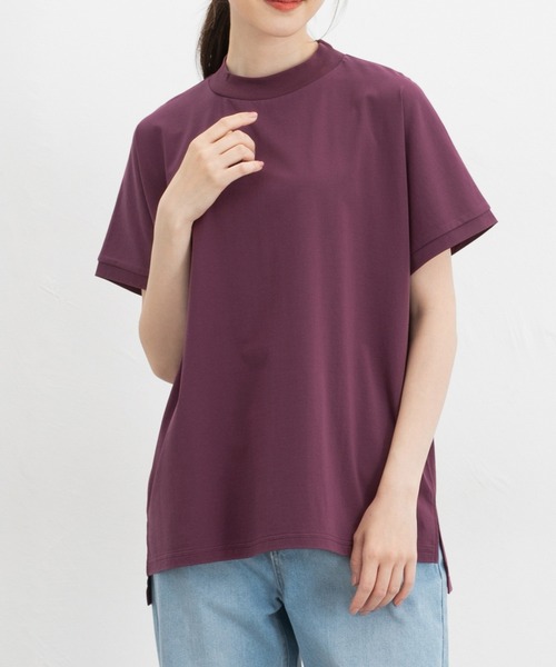 Honeys(ハニーズ)の「【ハニさら・接触冷感・UVカット・遮熱】ハイネックチュニック(Tシャツ/カットソー・レディース・パープル/ライトグレー/ネイビー/ブラック・L/LL/M/S)」の4枚目の写真