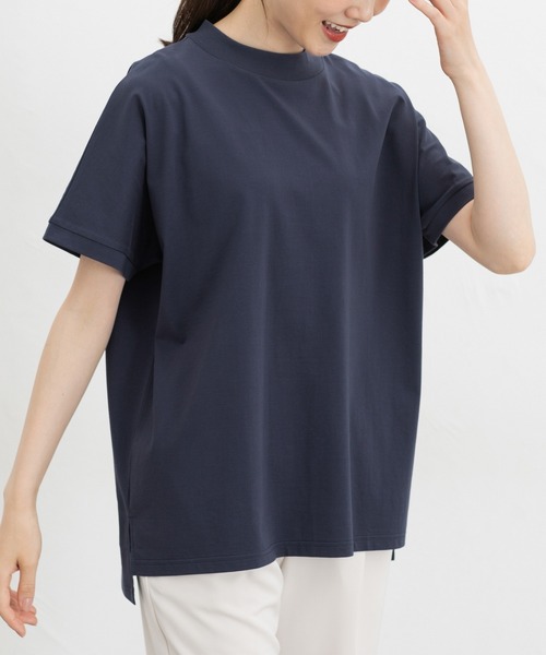 Honeys(ハニーズ)の「【ハニさら・接触冷感・UVカット・遮熱】ハイネックチュニック(Tシャツ/カットソー・レディース・パープル/ライトグレー/ネイビー/ブラック・L/LL/M/S)」の3枚目の写真
