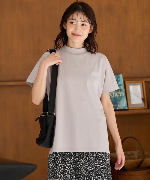 Honeys(ハニーズ)の「【ハニさら・接触冷感・UVカット・遮熱】ハイネックチュニック(Tシャツ/カットソー・レディース・パープル/ライトグレー/ネイビー/ブラック・L/LL/M/S)」の1枚目の写真