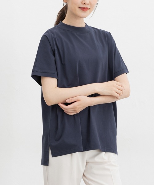 Honeys(ハニーズ)の「【ハニさら・接触冷感・UVカット・遮熱】ハイネックチュニック(Tシャツ/カットソー・レディース・パープル/ライトグレー/ネイビー/ブラック・L/LL/M/S)」の10枚目の写真