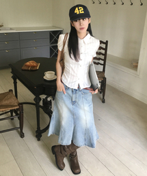 CURETTY（キュリティ）の「C PANEL-FLARE DENIM SKIRT_LIGHT BLUE（スカート）」