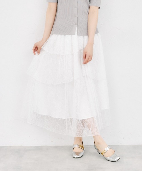tocco closet(トッコ クローゼット)の「チュールレースティアードスカート(スカート・レディース・オフホワイト・M)」の1枚目の写真