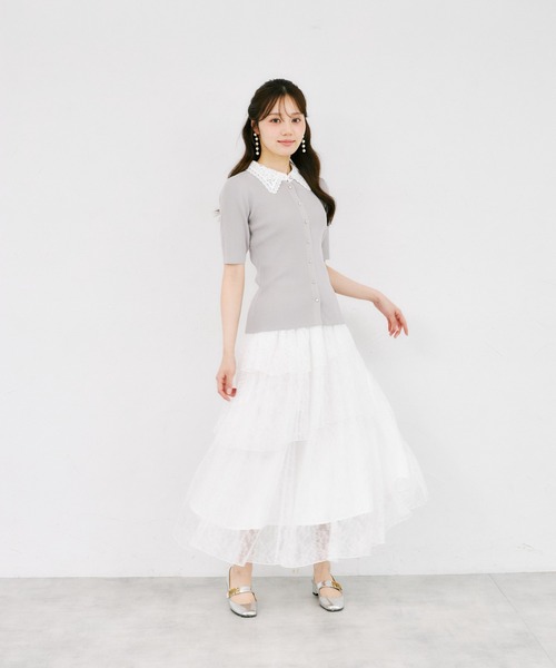 tocco closet(トッコ クローゼット)の「チュールレースティアードスカート(スカート・レディース・オフホワイト・M)」の4枚目の写真