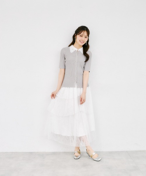 tocco closet(トッコ クローゼット)の「チュールレースティアードスカート(スカート・レディース・オフホワイト・M)」の2枚目の写真