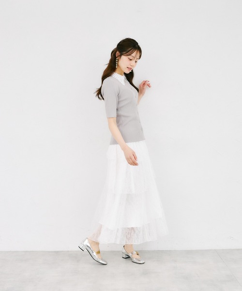 tocco closet(トッコ クローゼット)の「チュールレースティアードスカート(スカート・レディース・オフホワイト・M)」の5枚目の写真