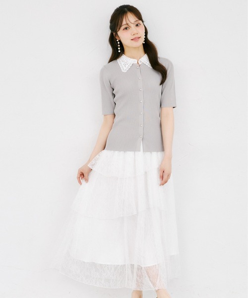 tocco closet(トッコ クローゼット)の「チュールレースティアードスカート(スカート・レディース・オフホワイト・M)」の7枚目の写真