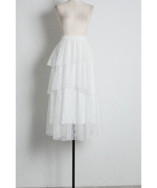 tocco closet(トッコ クローゼット)の「チュールレースティアードスカート(スカート・レディース・オフホワイト・M)」の9枚目の写真