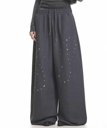 【neos】ルーズシルエット 薄手 メタルスタッズデザイン ワイド スウェットパンツ レディース