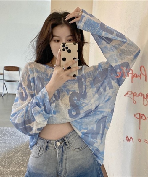 Ritzy(リッツィー)の「Y2K シアーロゴプリントルーズトップス(Tシャツ/カットソー・レディース・イエロー/ブルー・FREE)」の21枚目の写真