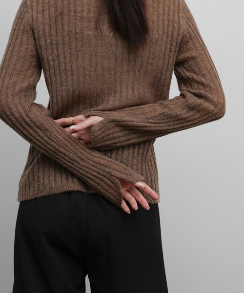 select MOCA Et(セレクトモカエト)の「【Et】Sheer Ribbed Henley Neck Knit(ニット/セーター・レディース・チャコール/ブラウン/ライトグレー・FREE)」の12枚目の写真