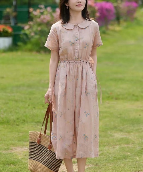 LUCPY（ラクピー）の「フラワー刺繍ラウンドカラーワンピース（ワンピース・レディース・ピンク・XX-LARGE/X-LARGE/LARGE/MEDIUM）」の3枚目の写真