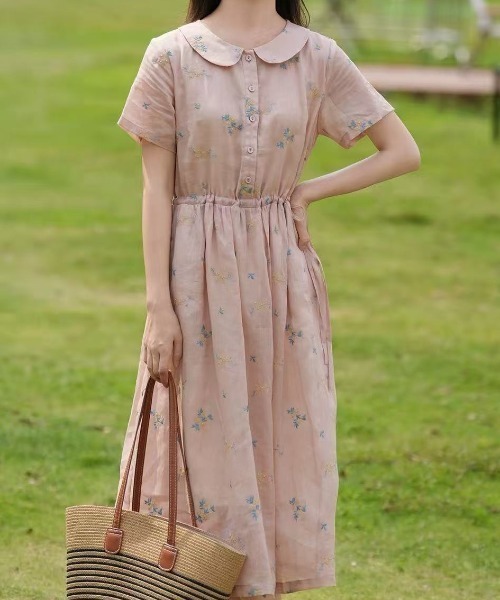 LUCPY（ラクピー）の「フラワー刺繍ラウンドカラーワンピース（ワンピース・レディース・ピンク・XX-LARGE/X-LARGE/LARGE/MEDIUM）」の4枚目の写真
