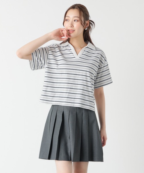 Honeys（ハニーズ）の「【ＵＶカット】衿付トップス（Tシャツ/カットソー・レディース・ピンク系その他/レッド系その他/ブラウン系その他/ホワイト系その他・S/M/L）」の9枚目の写真