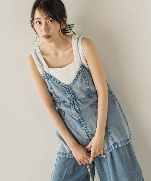 Droite lautreamont(ドロワットロートレアモン)の「Air DENIM キャミビスチェ(キャミソール・レディース・ブラック/ブルー・M)」の2枚目の写真