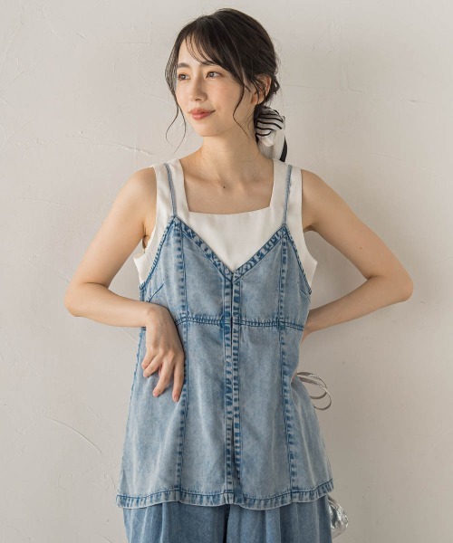 Droite lautreamont(ドロワットロートレアモン)の「Air DENIM キャミビスチェ(キャミソール・レディース・ブラック/ブルー・M)」の15枚目の写真