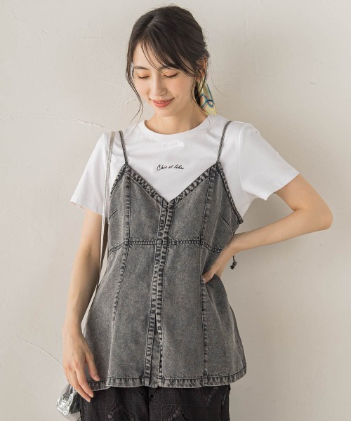 Droite lautreamont(ドロワットロートレアモン)の「Air DENIM キャミビスチェ(キャミソール・レディース・ブラック/ブルー・M)」の4枚目の写真