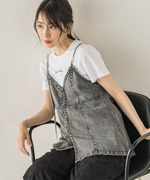 Droite lautreamont(ドロワットロートレアモン)の「Air DENIM キャミビスチェ(キャミソール・レディース・ブラック/ブルー・M)」の14枚目の写真