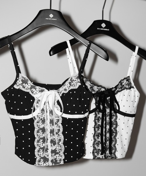 me+em select（ミームセレクト）の「【 ２color 】レースドッキングドットリボンキャミソール ／ lace dockimg dot ribbon camisole（キャミソール・レディース・ホワイト/ブラック・FREE）」の3枚目の写真