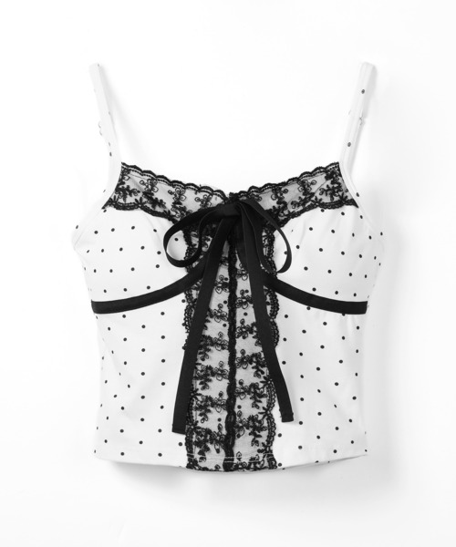 me+em select（ミームセレクト）の「【 ２color 】レースドッキングドットリボンキャミソール ／ lace dockimg dot ribbon camisole（キャミソール・レディース・ホワイト/ブラック・FREE）」の7枚目の写真