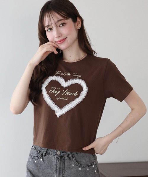BLUEEAST(ブルーイースト)の「ハートレースショートTシャツ(Tシャツ/カットソー・レディース・ホワイト/ブラック/ブラウン・MEDIUM)」の3枚目の写真