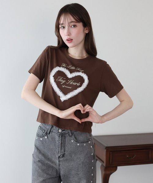 BLUEEAST(ブルーイースト)の「ハートレースショートTシャツ(Tシャツ/カットソー・レディース・ホワイト/ブラック/ブラウン・MEDIUM)」の7枚目の写真