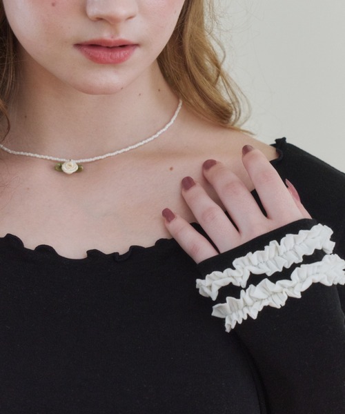 idem（イデム）の「whip frill tops / 配色フリルメロウカットソー（Tシャツ/カットソー・レディース・グレー/ブラック・FREE）」の10枚目の写真