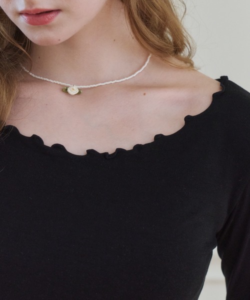 idem（イデム）の「whip frill tops / 配色フリルメロウカットソー（Tシャツ/カットソー・レディース・グレー/ブラック・FREE）」の6枚目の写真
