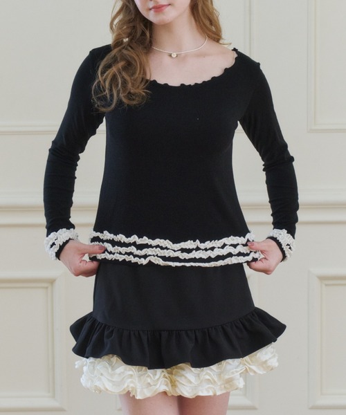 idem（イデム）の「whip frill tops / 配色フリルメロウカットソー（Tシャツ/カットソー・レディース・グレー/ブラック・FREE）」の11枚目の写真
