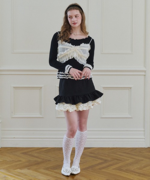 idem（イデム）の「whip frill tops / 配色フリルメロウカットソー（Tシャツ/カットソー・レディース・グレー/ブラック・FREE）」の16枚目の写真