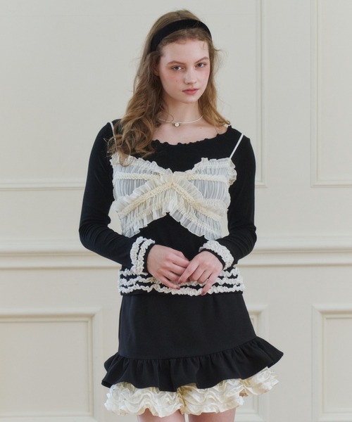 idem（イデム）の「whip frill tops / 配色フリルメロウカットソー（Tシャツ/カットソー・レディース・グレー/ブラック・FREE）」の17枚目の写真
