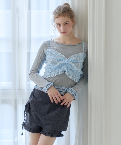 idem（イデム）の「whip frill tops / 配色フリルメロウカットソー（Tシャツ/カットソー・レディース・グレー/ブラック・FREE）」の20枚目の写真