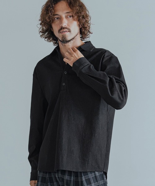 Magine(マージン)の「ms6582-Refined Stretch Denim Skipper Pullover Shirt スキッパープルオーバーシャツ(MGN-263-002)(シャツ/ブラウス・メンズ・ブラック/ダークインディゴブルー/ワンウォッシュ・44/46/48)」の4枚目の写真
