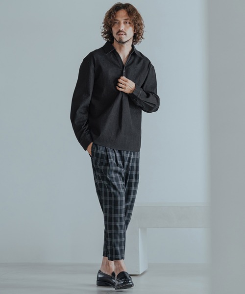 Magine(マージン)の「ms6582-Refined Stretch Denim Skipper Pullover Shirt スキッパープルオーバーシャツ(MGN-263-002)(シャツ/ブラウス・メンズ・ブラック/ダークインディゴブルー/ワンウォッシュ・44/46/48)」の6枚目の写真