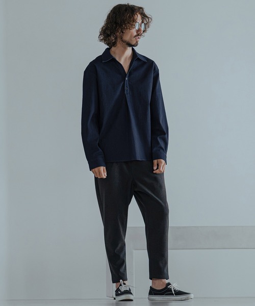 Magine(マージン)の「ms6582-Refined Stretch Denim Skipper Pullover Shirt スキッパープルオーバーシャツ(MGN-263-002)(シャツ/ブラウス・メンズ・ブラック/ダークインディゴブルー/ワンウォッシュ・44/46/48)」の10枚目の写真