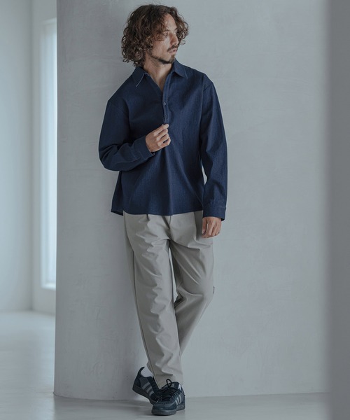 Magine(マージン)の「ms6582-Refined Stretch Denim Skipper Pullover Shirt スキッパープルオーバーシャツ(MGN-263-002)(シャツ/ブラウス・メンズ・ブラック/ダークインディゴブルー/ワンウォッシュ・44/46/48)」の14枚目の写真