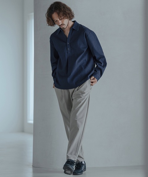 Magine(マージン)の「ms6582-Refined Stretch Denim Skipper Pullover Shirt スキッパープルオーバーシャツ(MGN-263-002)(シャツ/ブラウス・メンズ・ブラック/ダークインディゴブルー/ワンウォッシュ・44/46/48)」の16枚目の写真