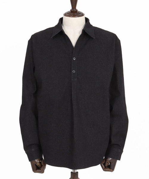 Magine(マージン)の「ms6582-Refined Stretch Denim Skipper Pullover Shirt スキッパープルオーバーシャツ(MGN-263-002)(シャツ/ブラウス・メンズ・ブラック/ダークインディゴブルー/ワンウォッシュ・44/46/48)」の18枚目の写真
