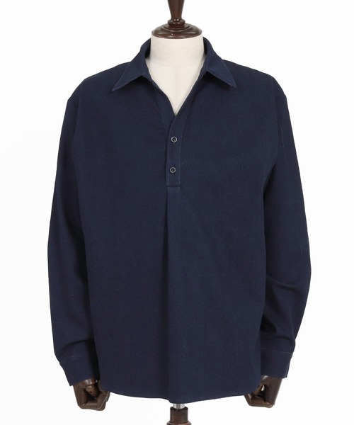 Magine(マージン)の「ms6582-Refined Stretch Denim Skipper Pullover Shirt スキッパープルオーバーシャツ(MGN-263-002)(シャツ/ブラウス・メンズ・ブラック/ダークインディゴブルー/ワンウォッシュ・44/46/48)」の19枚目の写真