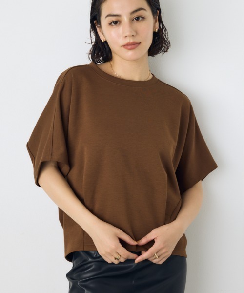 AZUL by moussy(アズールバイマウジー)の「【身長/骨格別着用画像あり】コクーンカットトップス 春服 夏服 秋服 シンプル 無地 大人カジュアル 二の腕カバー 体系カバー(Tシャツ/カットソー・レディース・ブラウン/ブラック/オフホワイト・FREE)」の1枚目の写真