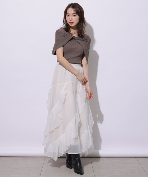 Mystrada(マイストラーダ)の「クロスケープオフショルニット(ニット/セーター・レディース・チャコールグレー/ベージュ系その他/ブラック・38)」の7枚目の写真