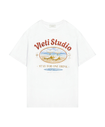 Cotton Oversized Beach&Lettering Print Tee (white)