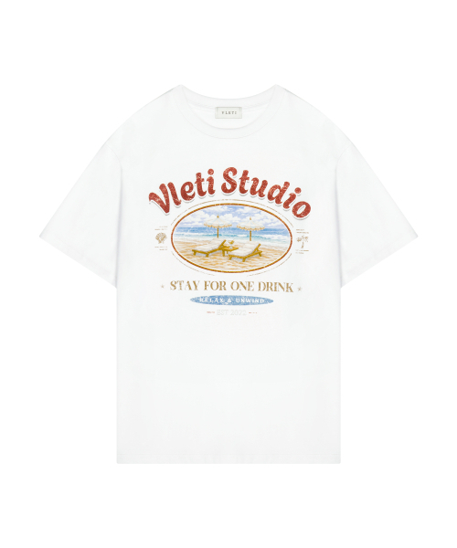 VLETI(ブレッティ)の「Cotton Oversized Beach&Lettering Print Tee (white)(Tシャツ/カットソー・レディース・ホワイト・FREE)」の1枚目の写真