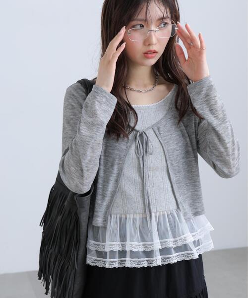 FREE'S MART(フリーズマート)の「◆レイヤード風裾レース長袖カットソー(Tシャツ/カットソー・レディース・グレー/ベージュ/ホワイト・FREE)」の8枚目の写真
